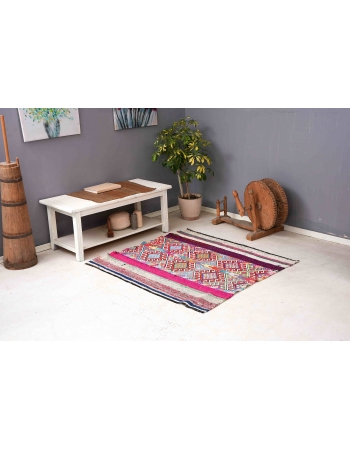 Colorful Vintage Small Kilim Rug - 4`2″ x 4`8″