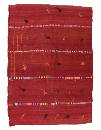 Vintage Red Decorative Kilim Rug - 4`0″ x 5`2″