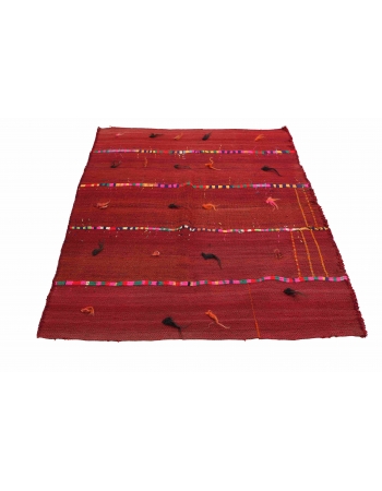 Vintage Red Decorative Kilim Rug - 4`0″ x 5`2″