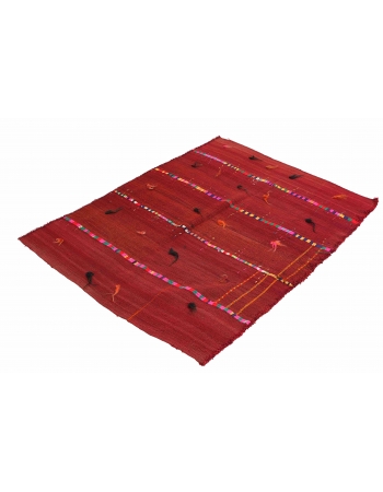 Vintage Red Decorative Kilim Rug - 4`0″ x 5`2″