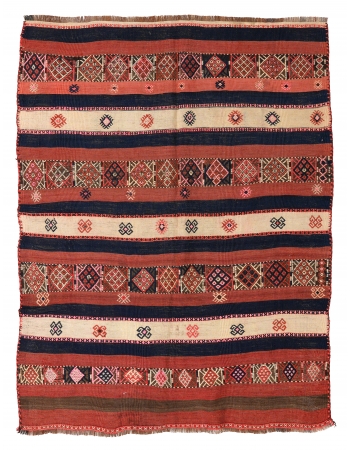 Embroidered Vintage Kilim Rug - 4`9″ x 6`1″