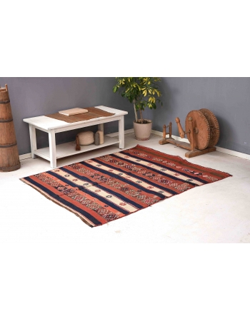 Embroidered Vintage Kilim Rug - 4`9″ x 6`1″