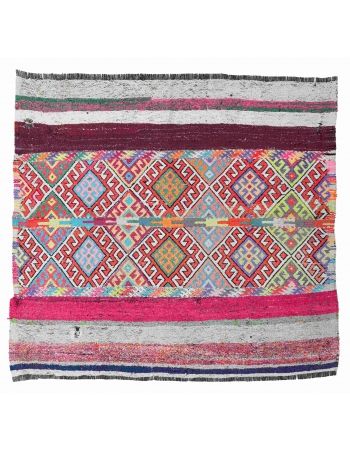 Colorful Vintage Small Kilim Rug - 4`2″ x 4`8″