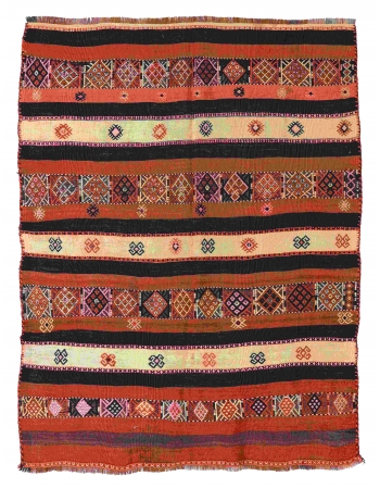 Embroidered Vintage Kilim Rug - 4`9″ x 6`1″