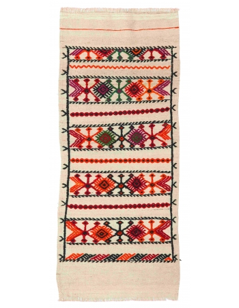 Embroidered Vintage Small Kilim Rug - 1`10″ x 4`5″
