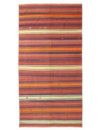 Large Vintage Striped Kilim Rug - 6`6″ x 12`3″
