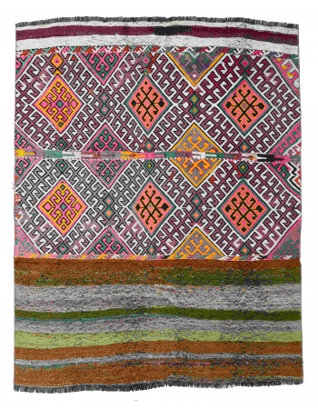 Purple Vintage Decorative Turkish Kilim Rug - 3`11″ x 4`6″