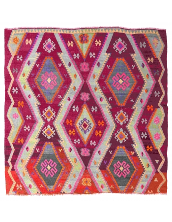 Purple Vintage Square Turkish Kilim Rug - 6`11″ x 6`11″