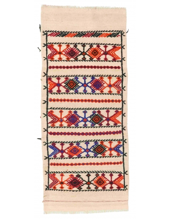 Small Vintage Embroidered Kilim Rug - 1`11″ x 4`5″