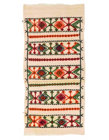 Vintage Embroidered Small Kilim Rug - 1`10″ x 3`11″