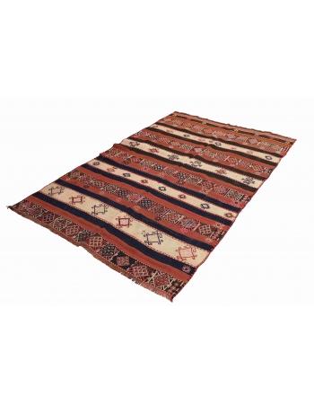 Vintage Embroidered Decorative Kilim Rug - 4`8″ x 7`9″
