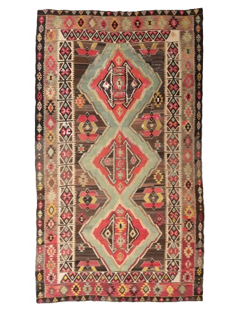Large Vintage Turkish Kilim Rug - 7`7″ x 14`1″