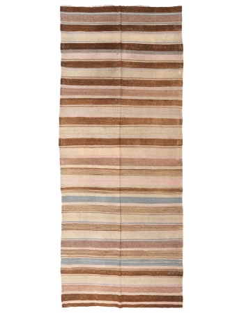 Striped Vintage Brown Kilim Rug - 4`8″ x 11`7″
