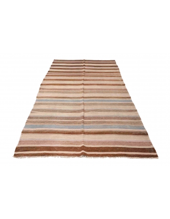Striped Vintage Brown Kilim Rug - 4`8″ x 11`7″