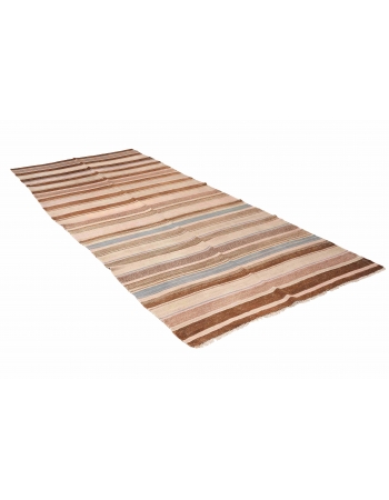 Striped Vintage Brown Kilim Rug - 4`8″ x 11`7″