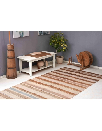 Striped Vintage Brown Kilim Rug - 4`8″ x 11`7″