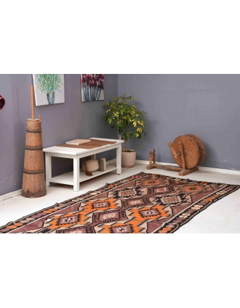 Vintage Decorative Turkish Kilim Rug - 4`11″ x 13`0″