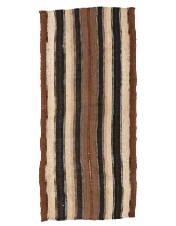 Brown Striped Vintage Kilim Rug - 3`2″ x 6`11″