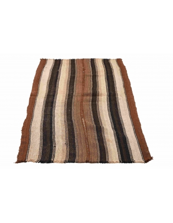 Brown Striped Vintage Kilim Rug - 3`2″ x 6`11″