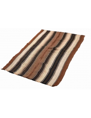 Brown Striped Vintage Kilim Rug - 3`2″ x 6`11″