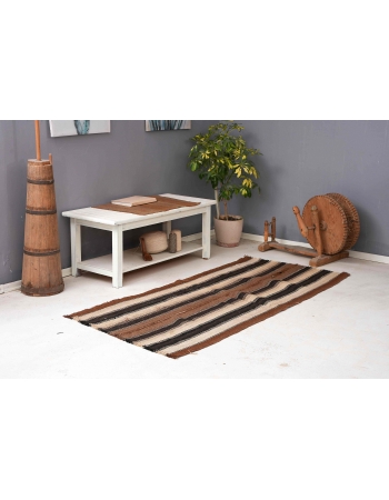 Brown Striped Vintage Kilim Rug - 3`2″ x 6`11″