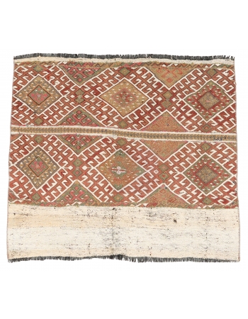 Embroidered Vintage Small Kilim Rug - 3`1″ x 3`2″
