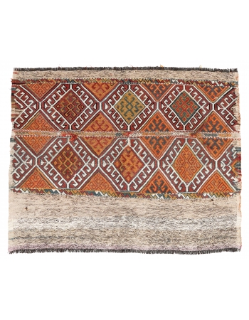 Embroidered Vintage Turkish Kilim Rug - 3`9″ x 4`5″