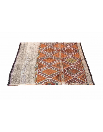 Embroidered Vintage Turkish Kilim Rug - 3`9″ x 4`5″