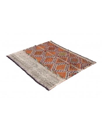 Embroidered Vintage Turkish Kilim Rug - 3`9″ x 4`5″