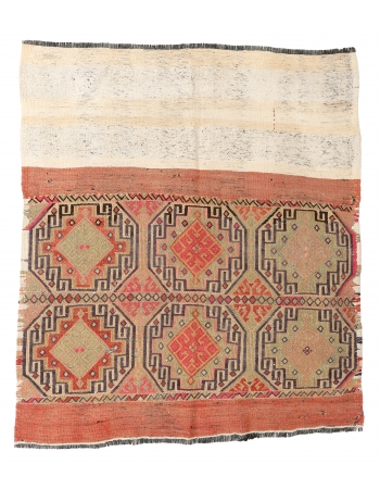 Vintage Decorative Embroidered Kilim Rug - 4`5″ x 4`7″