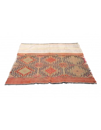 Vintage Decorative Embroidered Kilim Rug - 4`5″ x 4`7″