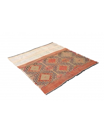 Vintage Decorative Embroidered Kilim Rug - 4`5″ x 4`7″
