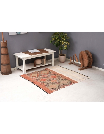 Vintage Decorative Embroidered Kilim Rug - 4`5″ x 4`7″