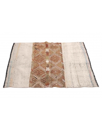 Embroidered Vintage Turkish Kilim Rug - 3`11″ x 4`6″