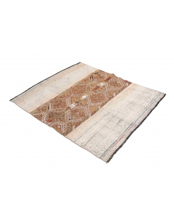 Embroidered Vintage Turkish Kilim Rug - 3`11″ x 4`6″