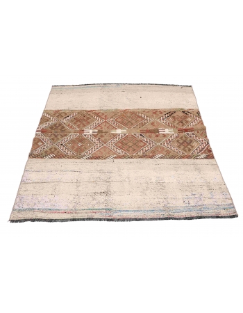 Embroidered Vintage Turkish Kilim Rug - 3`11″ x 4`6″