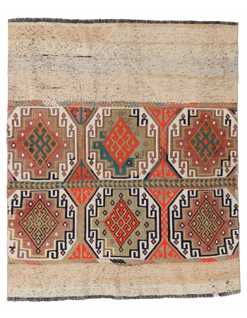Turkish Vintage Decorative Kilim Rug - 3`11″ x 4`4″