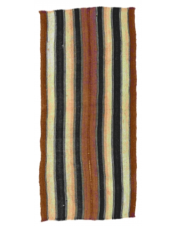 Brown Striped Vintage Kilim Rug - 3`2″ x 6`11″