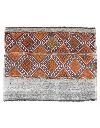 Embroidered Vintage Turkish Kilim Rug - 3`9″ x 4`5″