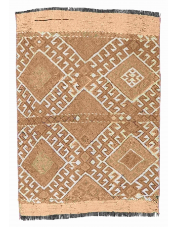 Small Embroidered Vintage Kilim Rug - 2`4″ x 3`5″