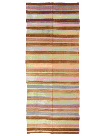 Striped Vintage Brown Kilim Rug - 4`8″ x 11`7″
