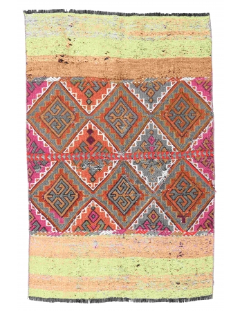 Vintage Colorful Small Kilim Rug - 3`1″ x 4`9″