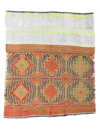 Vintage Decorative Embroidered Kilim Rug - 4`5″ x 4`7″