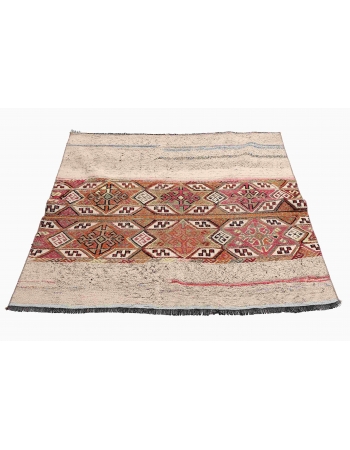 Vintage Turkish Decorative Small Kilim - 4`2″ x 4`7″