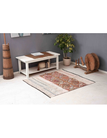Vintage Turkish Decorative Small Kilim - 4`2″ x 4`7″