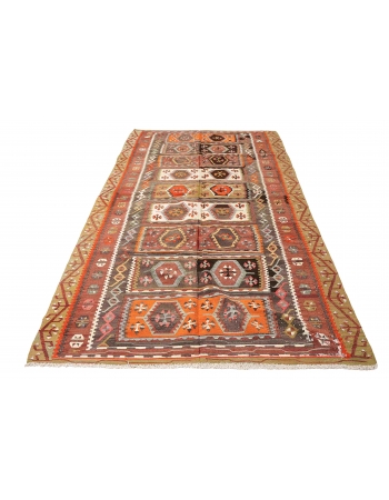 Vintage Colorful Decorative Turkish Kilim Rug - 5`9″ x 12`8″
