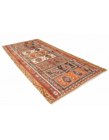 Vintage Colorful Decorative Turkish Kilim Rug - 5`9″ x 12`8″
