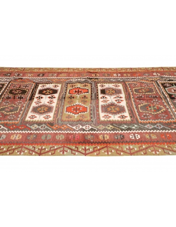 Vintage Colorful Decorative Turkish Kilim Rug - 5`9″ x 12`8″