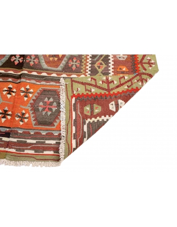Vintage Colorful Decorative Turkish Kilim Rug - 5`9″ x 12`8″