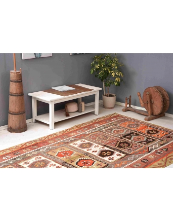 Vintage Colorful Decorative Turkish Kilim Rug - 5`9″ x 12`8″